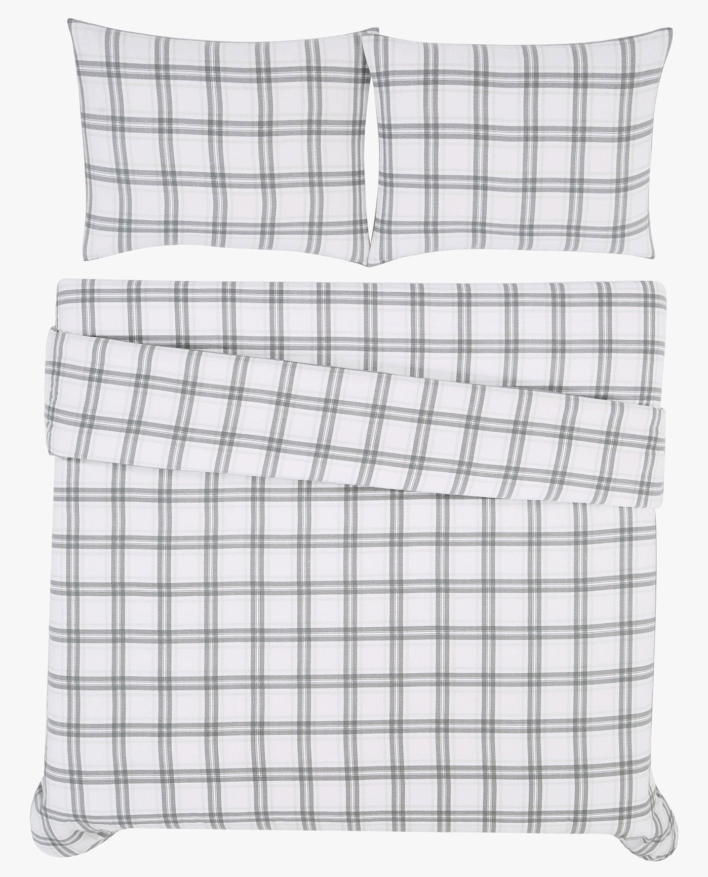 TOP IMAGE OF PLAID 3 PIECE FLANNEL COMFORTER SET | PEM-Grey Plaid-090