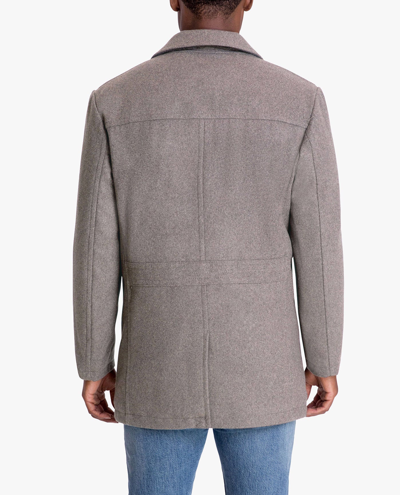BACK VIEW OF AMITY SINGLE BREASTED WOOL JACKET | MEDIUM GREY
