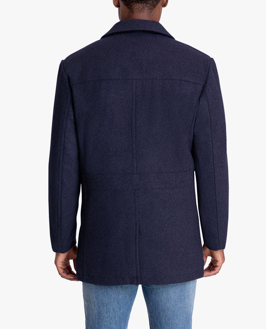 BACK VIEW OF AMITY SINGLE BREASTED WOOL JACKET | NAVY HEATHER