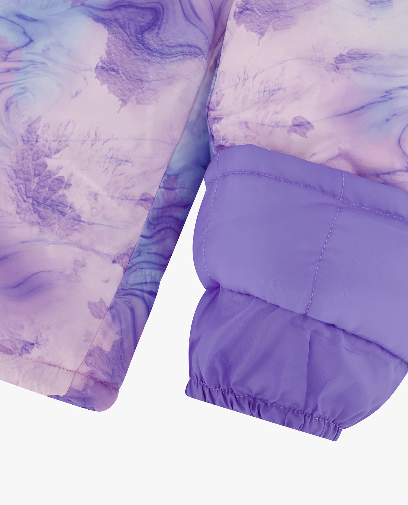 ZOOM DETAIL IMAGE OF BABY GIRLS ZIP-FRONT COLOR BLOCK JACKET AND OVERALL SNOW PANT | AMX PRINT