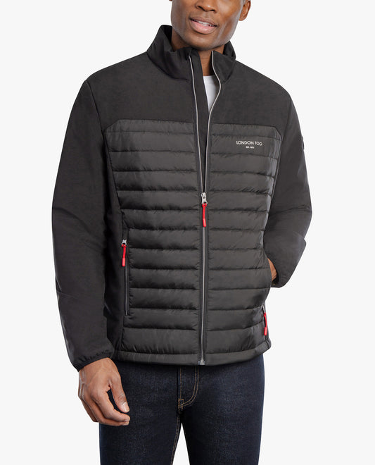 FRONT VIEW OF RIDGEWOOD MIX MEDIA MIDWEIGHT JACKET | BLACK