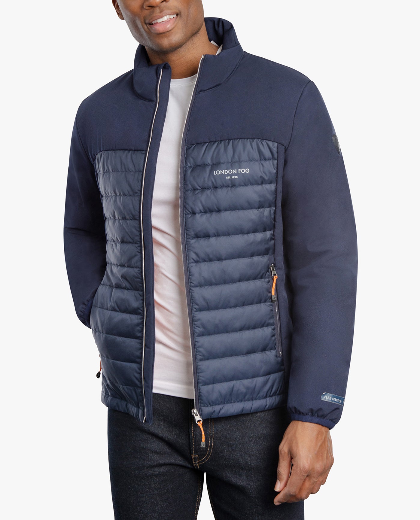 FRONT VIEW OF RIDGEWOOD MIX MEDIA MIDWEIGHT JACKET | NAVY