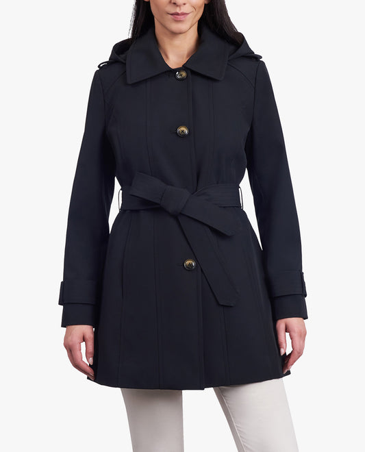 SINGLE BREASTED HOODED TRENCH COAT WITH WAIST BELT