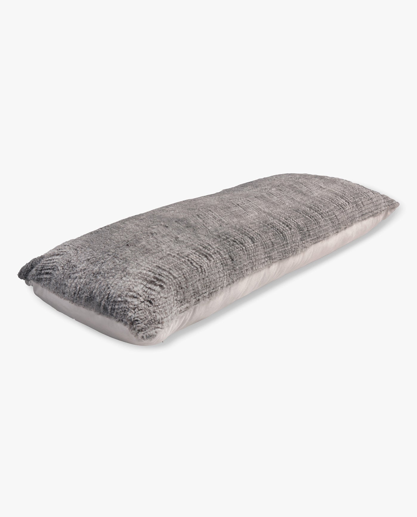 FLAT VIEW OF FAUX FUR BODY PILLOW | PEM-Textured_Grey-020