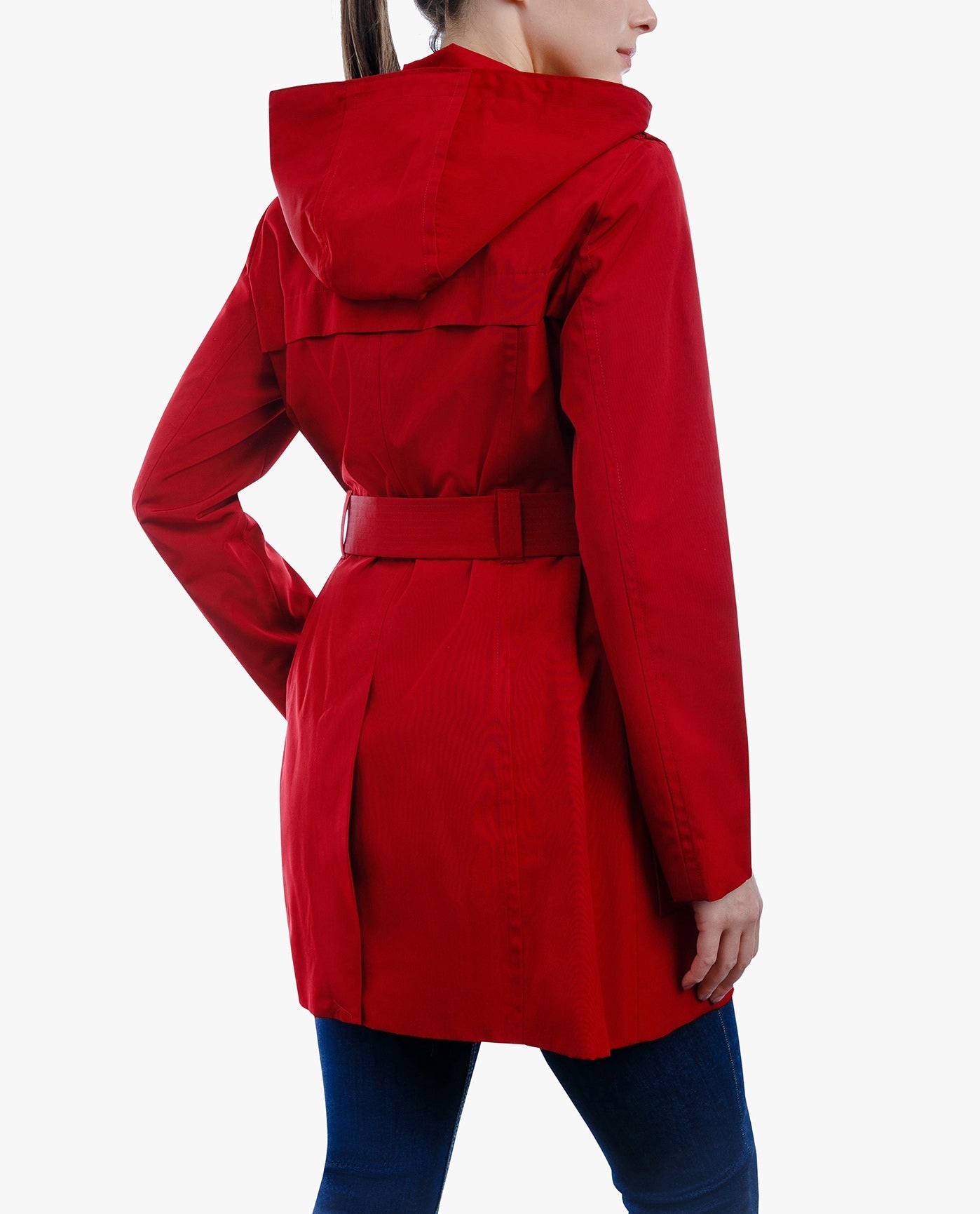 BACK OF ZIP FRONT HOODED TRENCH WITH BELT | CHILI