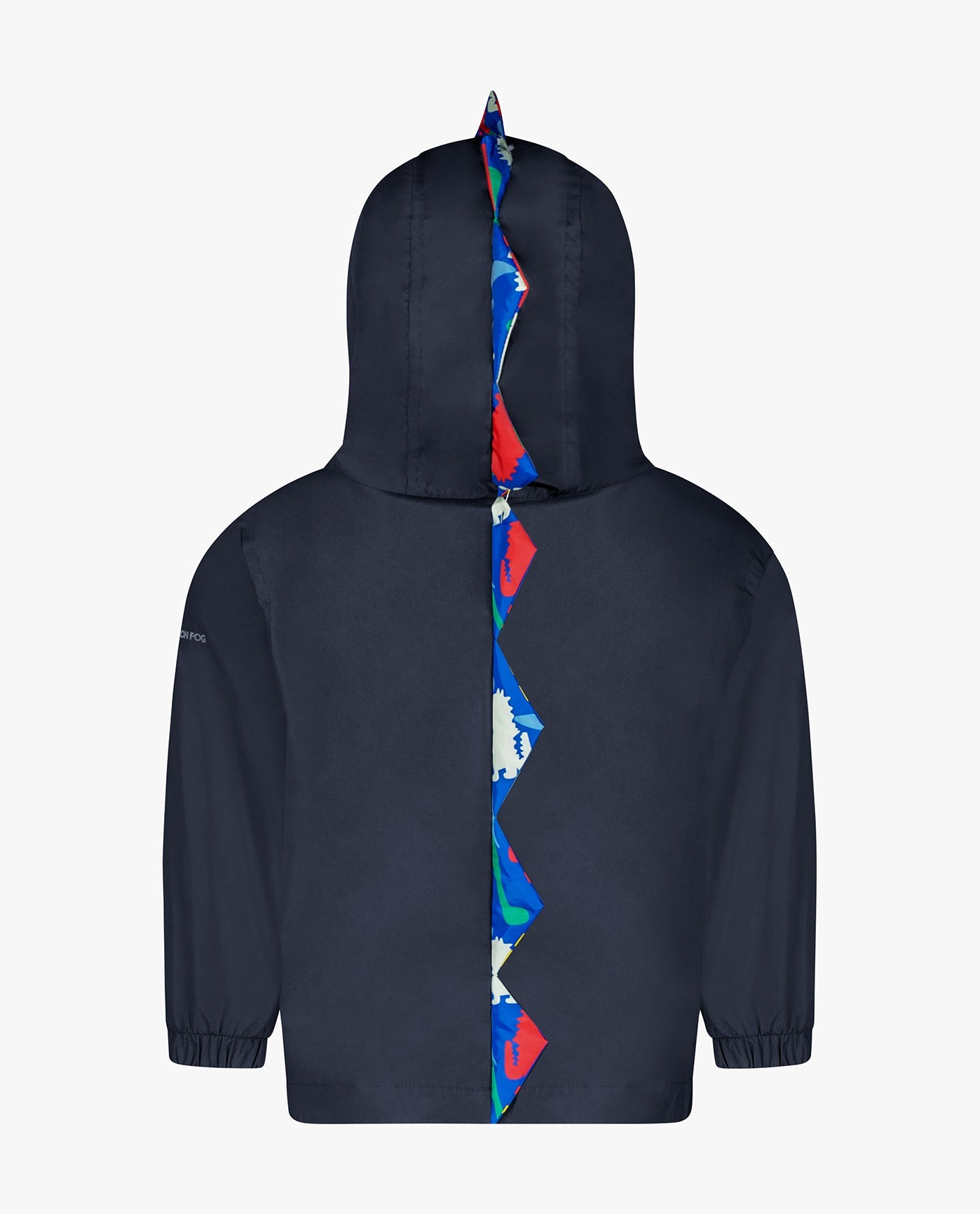 BACK OF BABY BOYS ZIP FRONT HOODED DINO RAINCOAT | NAVY