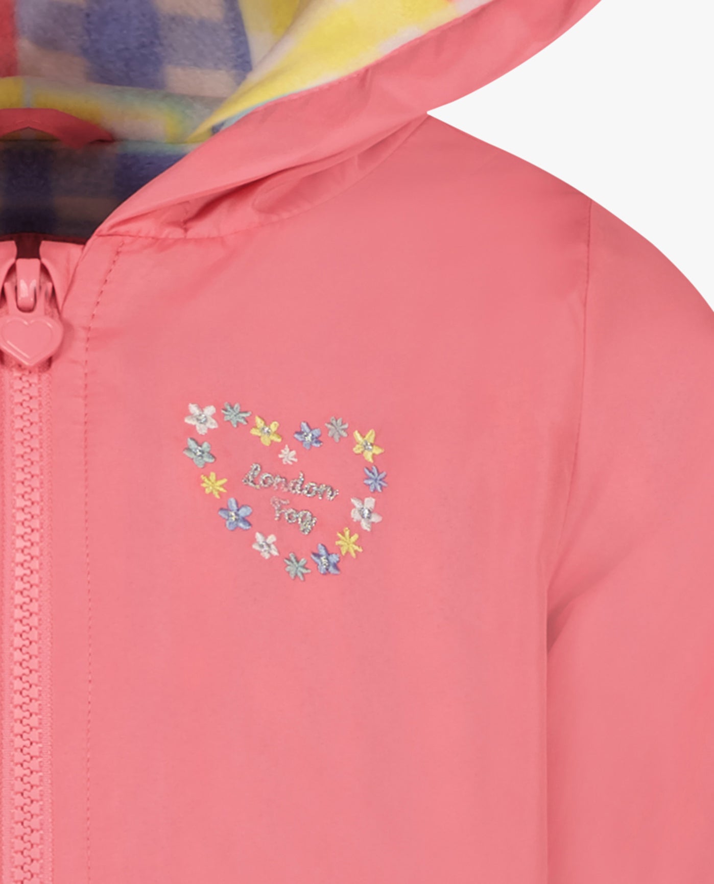 ZOOM OF LOGO OF TODDLER GIRLS SOLID ZIP FRONT HOODED RUFFLE RAINCOAT | PINK