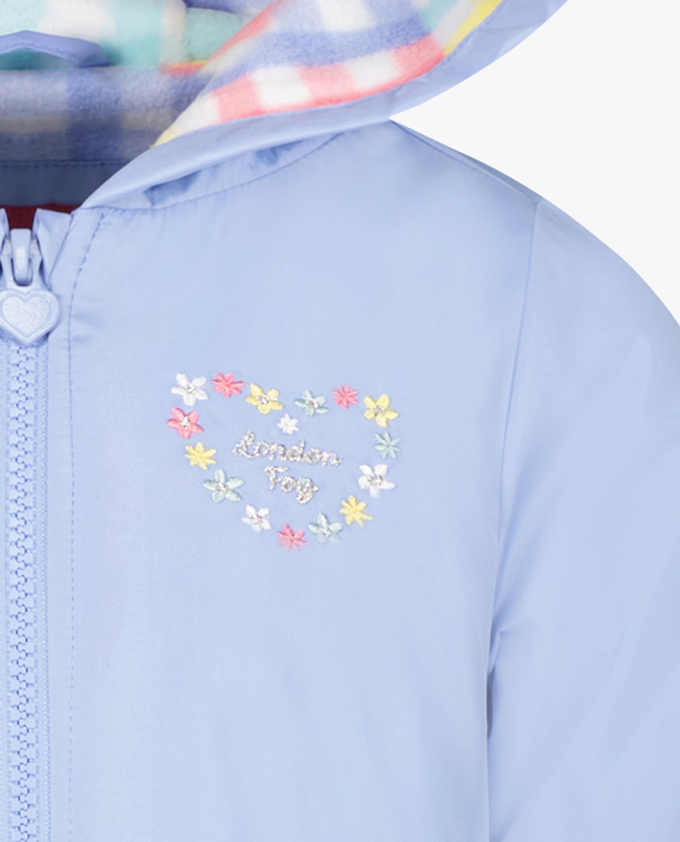 ZOOM OF LOGO OF TODDLER GIRLS SOLID ZIP FRONT HOODED RUFFLE RAINCOAT | PERI