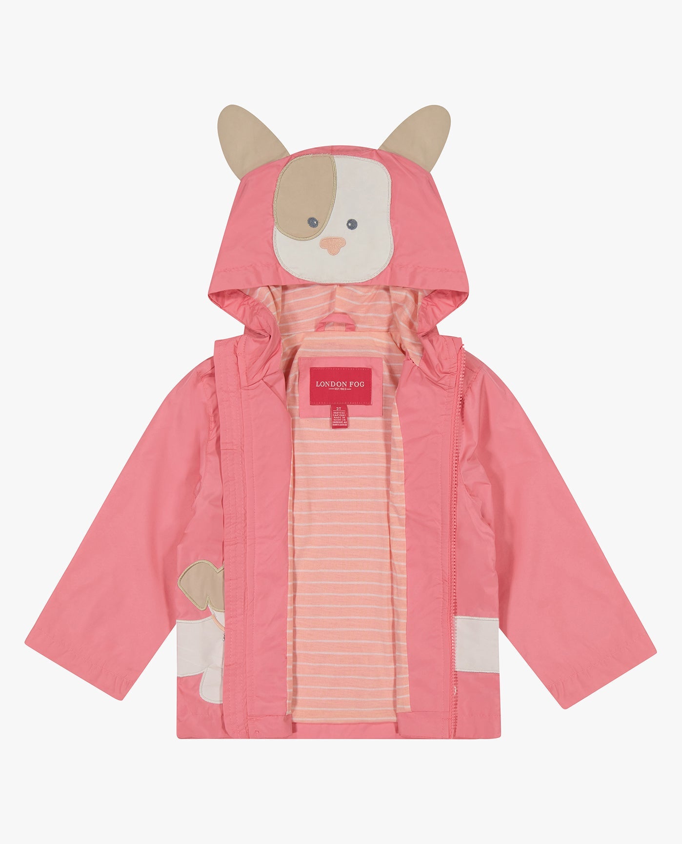 ALT VIEW OF BABY GIRLS PUPPY ZIP FRONT HOODED RAINCOAT | PINK