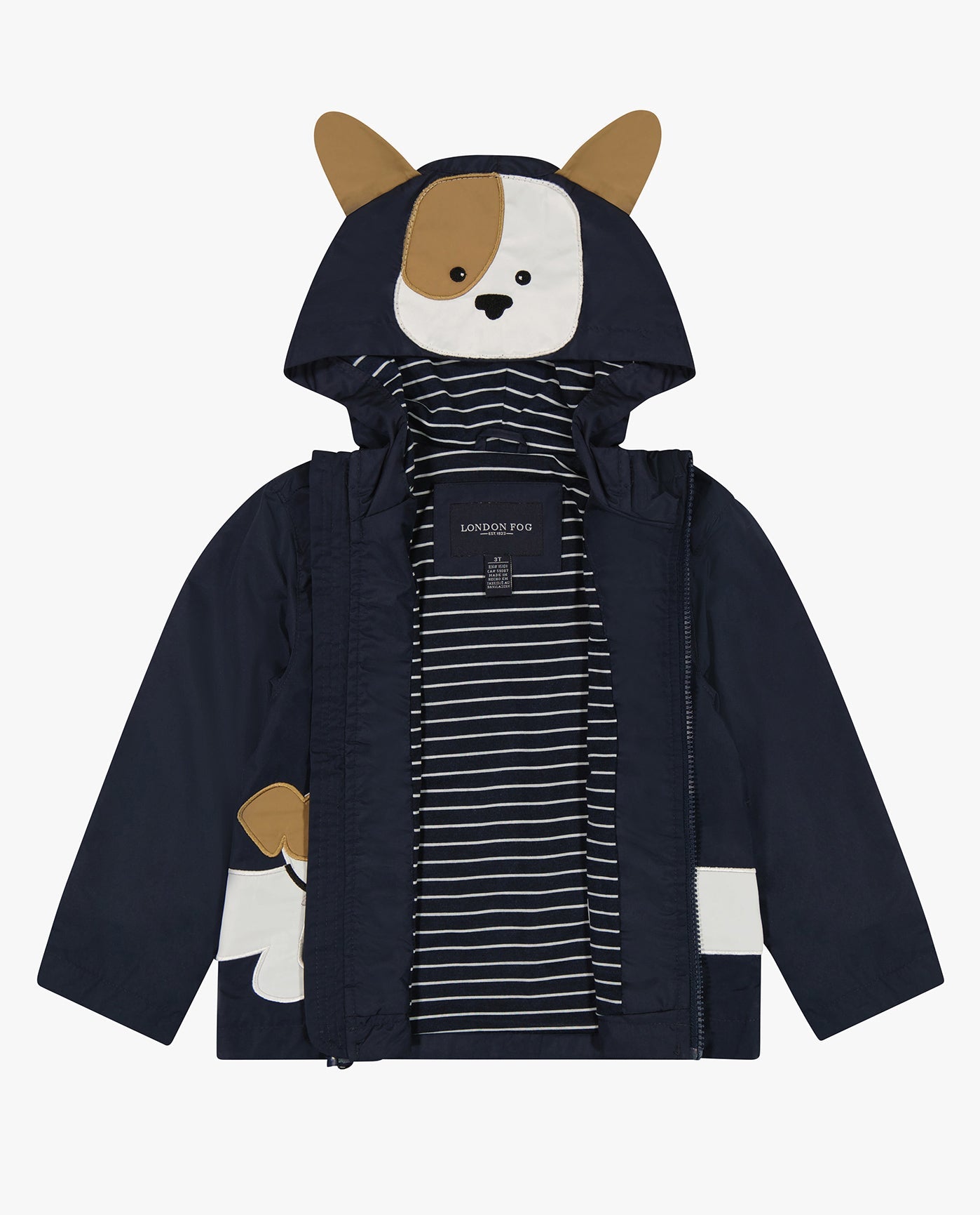 ALT VIEW OF BOYS PUPPY ZIP FRONT HOODED RAINCOAT | NAVY