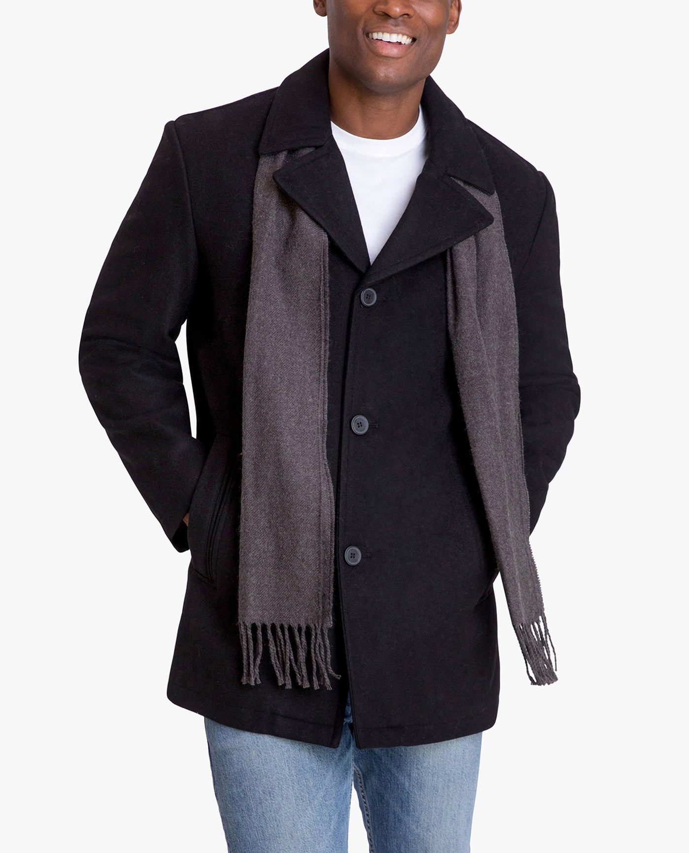 FRONT VIEW OF AMITY SINGLE BREASTED WOOL JACKET | BLACK