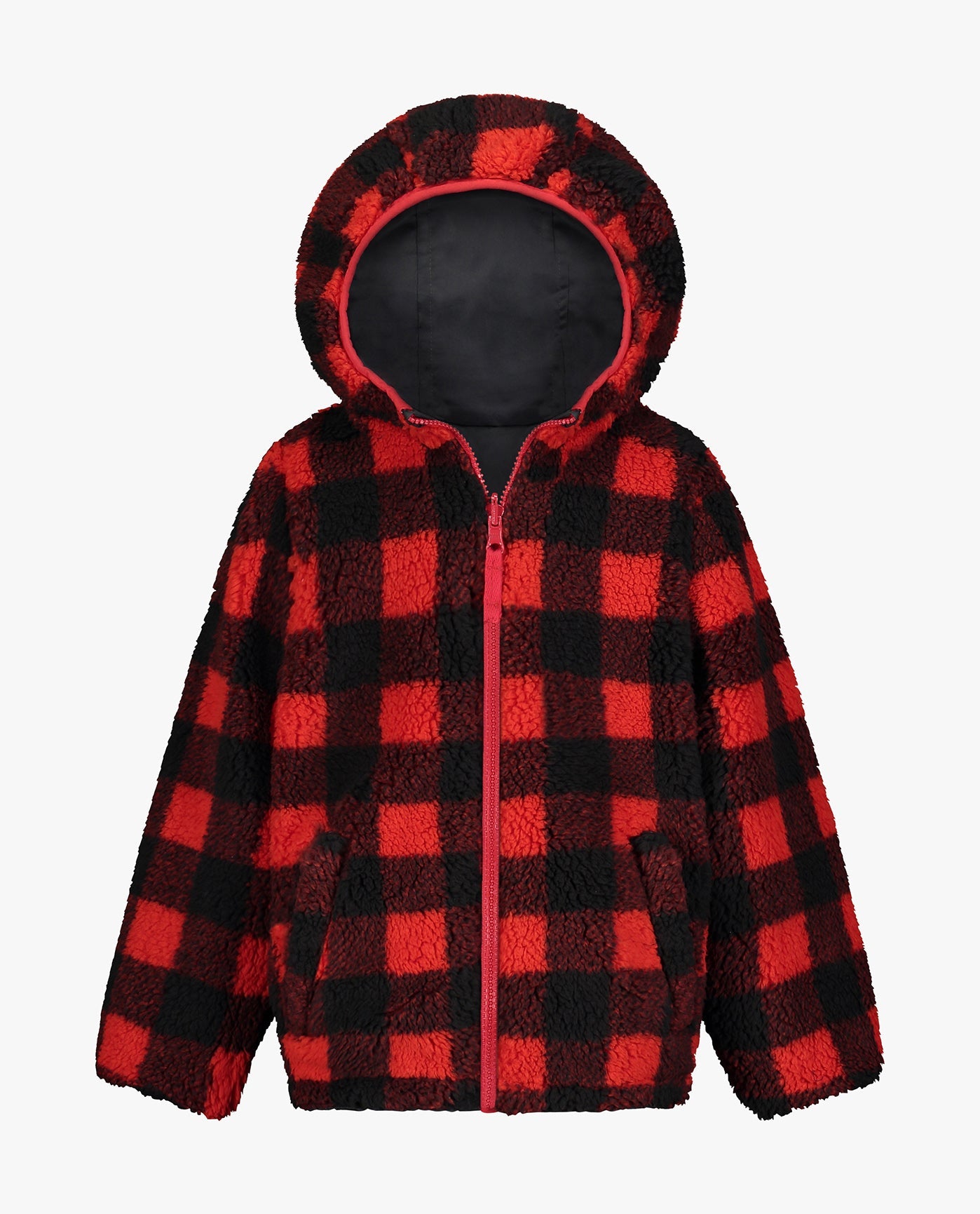 DETAIL VIEW OF BABY BOYS ZIP-FRONT REVERSIBLE FLEECE LINED HOODED JACKET | GREY