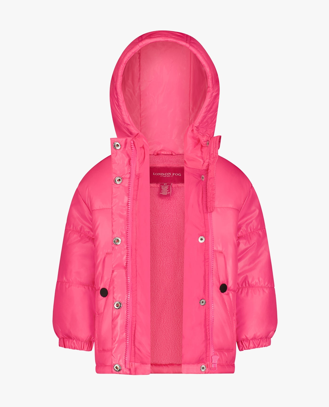Detail View Of TODDLER GIRLS ZIP-FRONT HEAVY WEIGHT PUFFER | HOT PINK