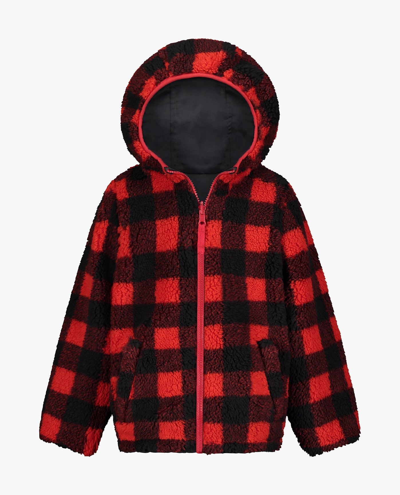 DETAIL VIEW OF TODDLER BOYS ZIP-FRONT REVERSIBLE FLEECE LINED HOODED JACKET | GREY