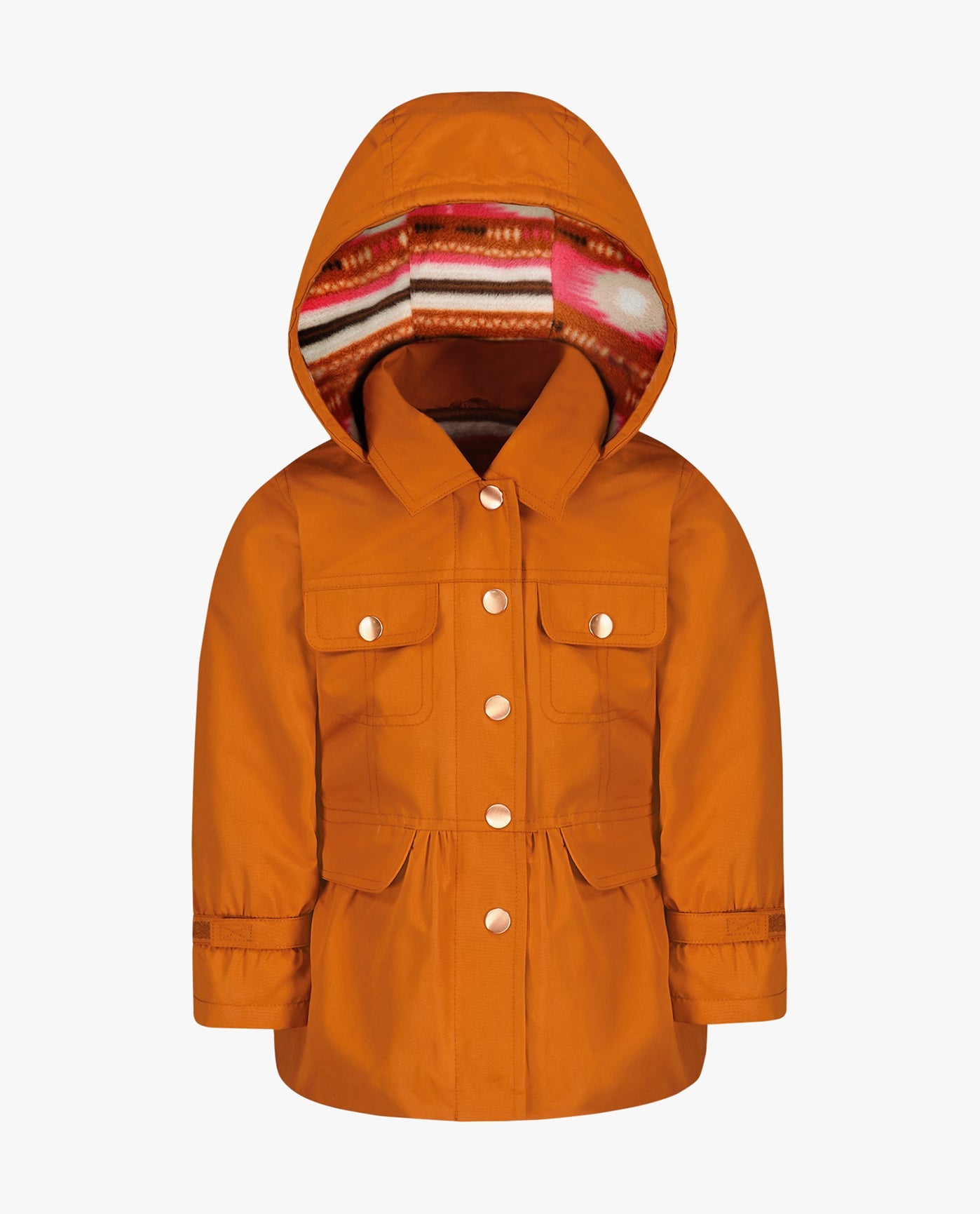 MAIN IMAGE OF GIRLS SNAP-FRONT SKIRTED TRENCH WITH HOOD | CINNAMON