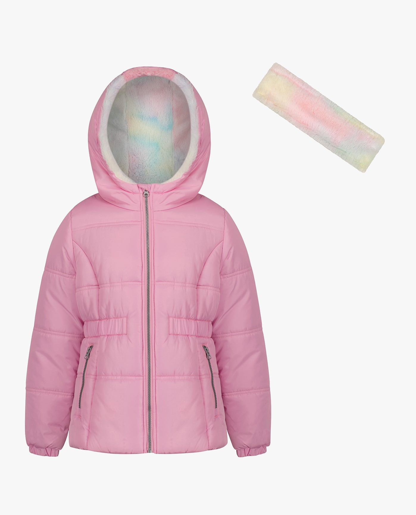 MAIN IMAGE OF BIG GIRLS ZIP-FRONT HOODED MID CINCH PUFFER | LIGHT PINK