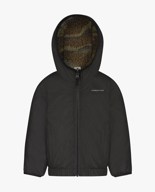MAIN IMAGE OF BIG BOYS ZIP-FRONT REVERSIBLE FLEECE LINED HOODED JACKET | BLACK