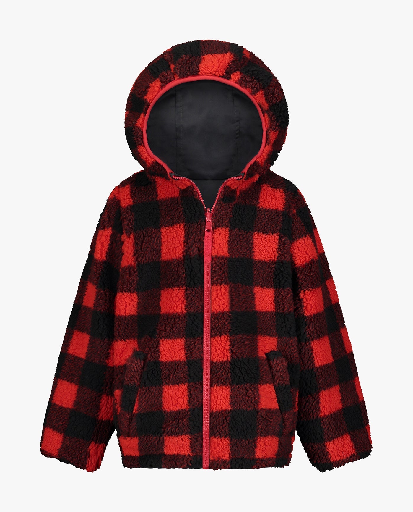 DETAIL VIEW OF BIG BOYS ZIP-FRONT REVERSIBLE FLEECE LINED HOODED JACKET | GREY