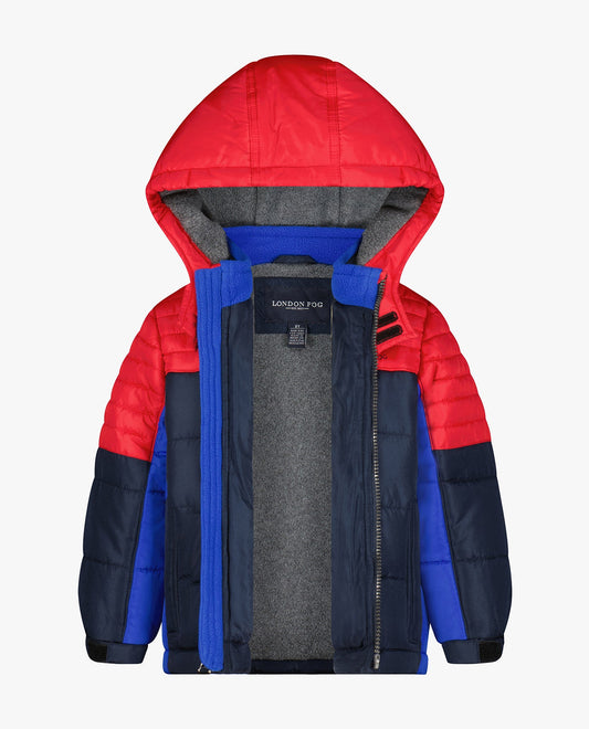 ALT VIEW OF BOYS ZIP-FRONT MID WEIGHT SPORTS PUFFER | RED