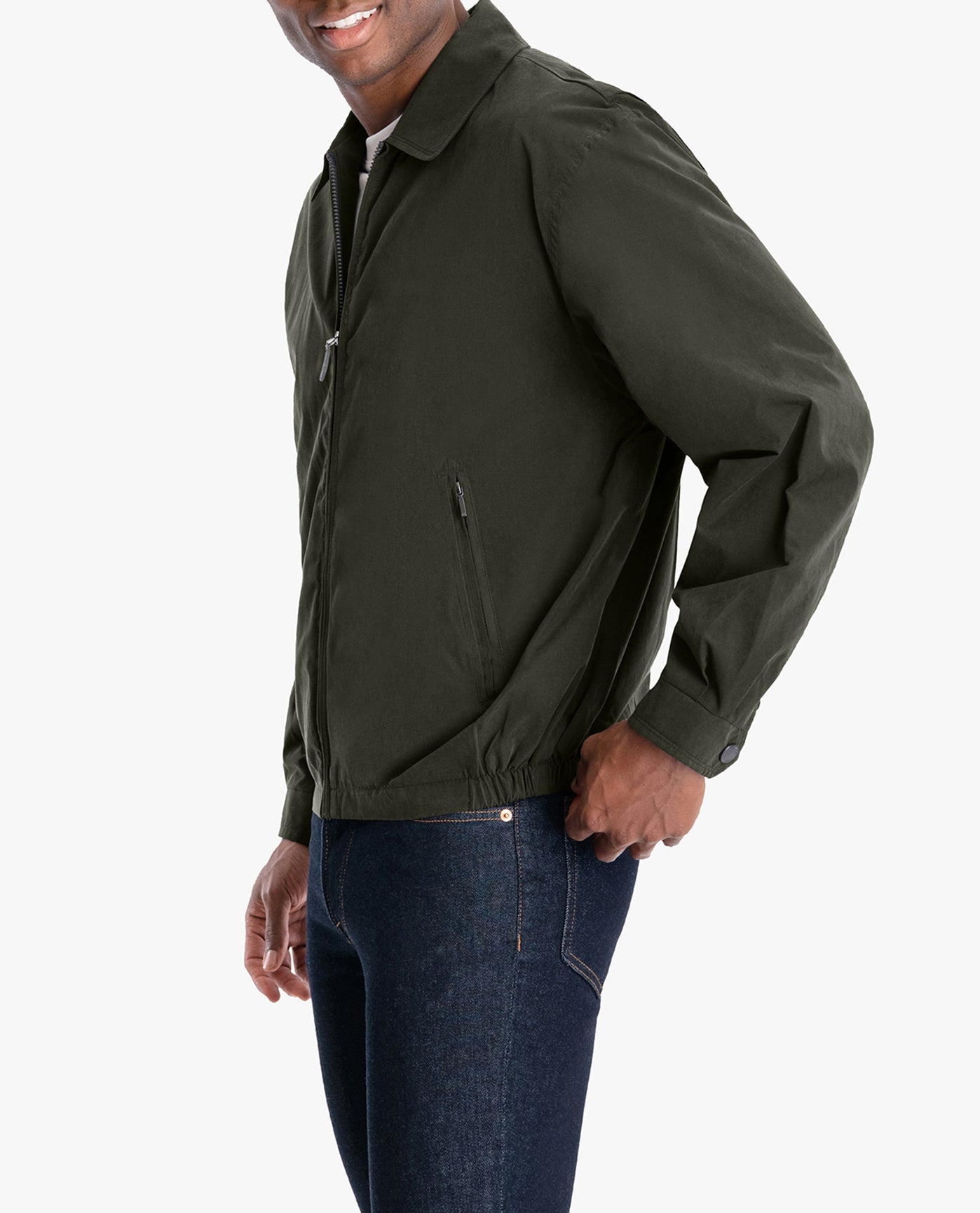 ALT VIEW OF LIGHT WEIGHT ZIP FRONT GOLF JACKET | OLIVE