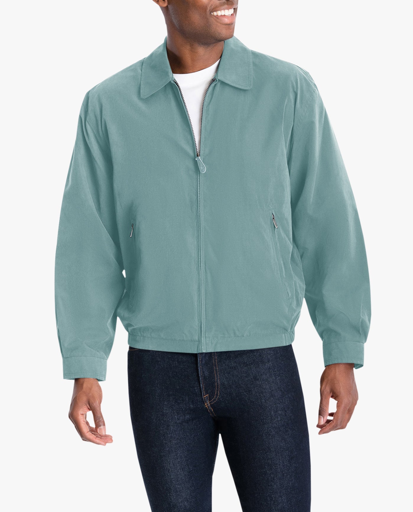 ALT VIEW OF LIGHT WEIGHT ZIP FRONT GOLF JACKET | HK LIGHT BLUE