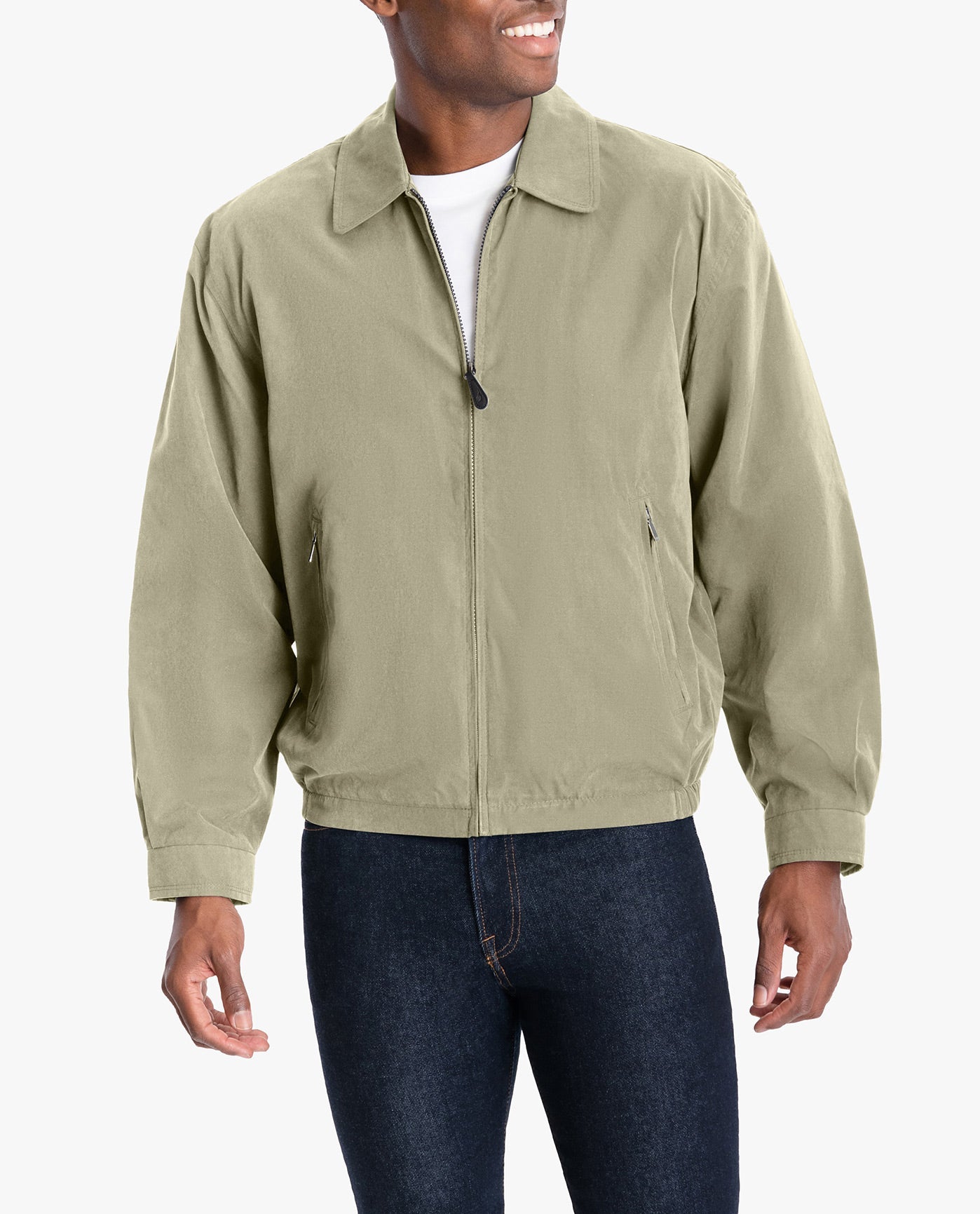 ALT VIEW OF TALL LIGHT WEIGHT ZIP FRONT GOLF JACKET | CEMENT