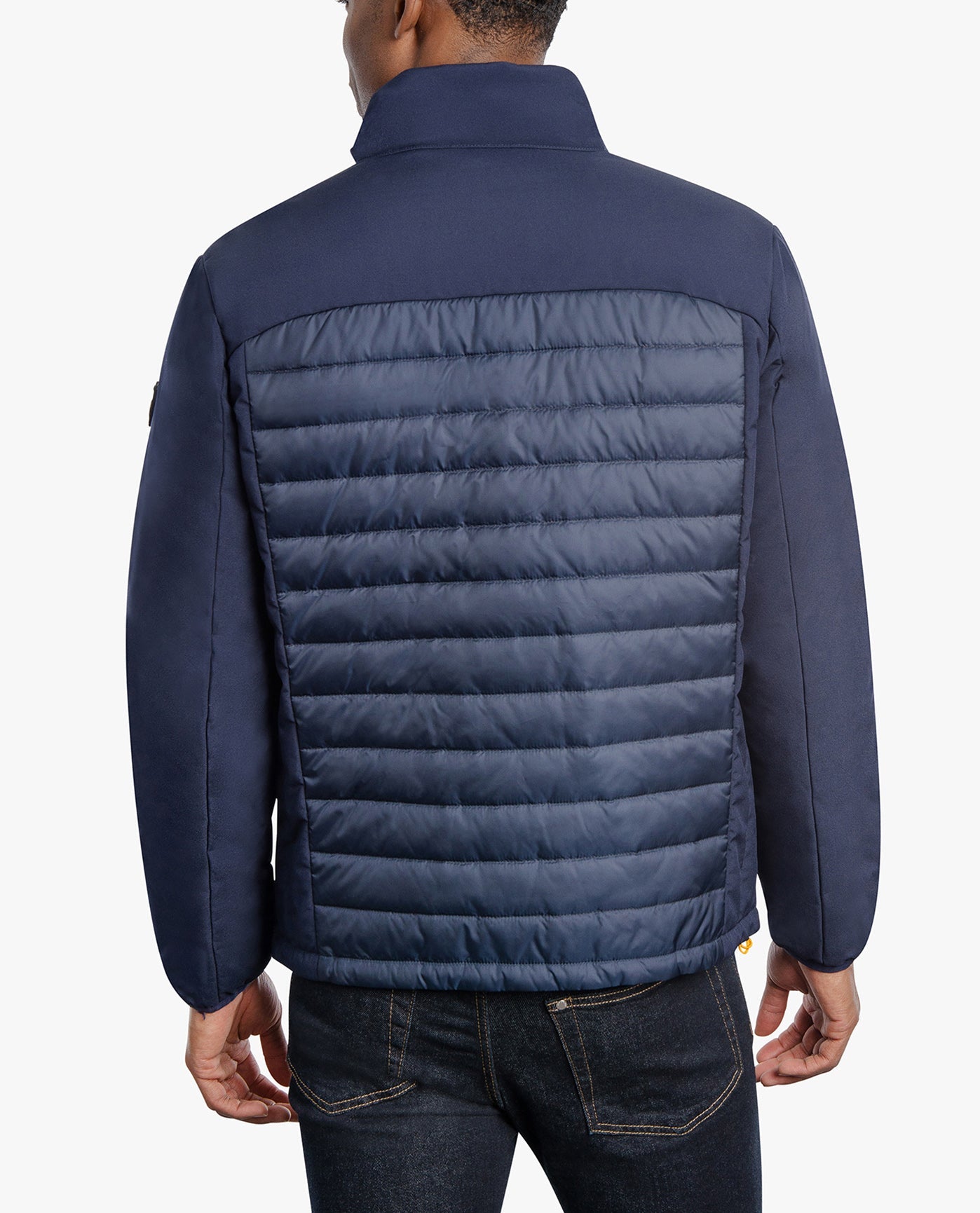BACK VIEW OF RIDGEWOOD MIX MEDIA MIDWEIGHT JACKET | NAVY