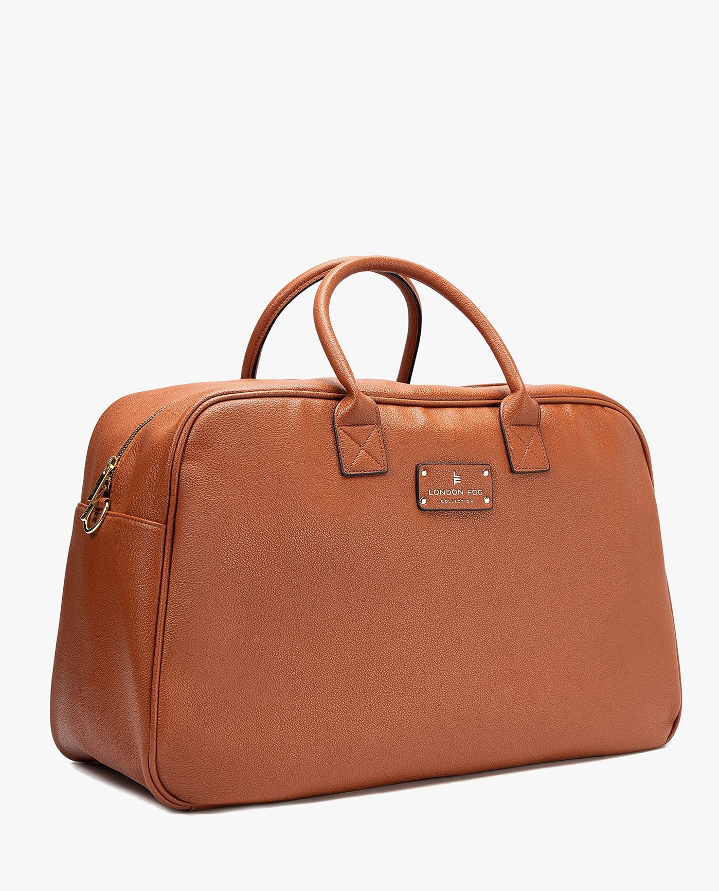 SIDE VIEW OF ALEXANDER PEBBLE WEEKENDER DUFFEL | COGNAC
