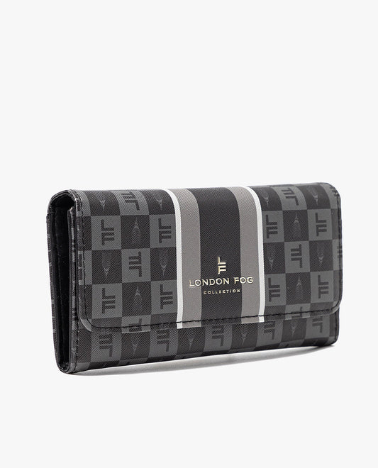 SIDE VIEW OF SOPHIA SIGNATURE FLAP WALLET | BLACK