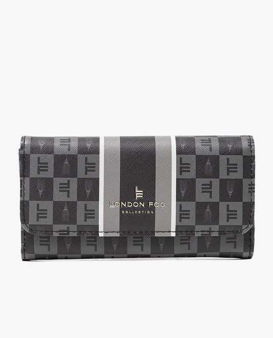 FRONT VIEW OF SOPHIA SIGNATURE FLAP WALLET | BLACK