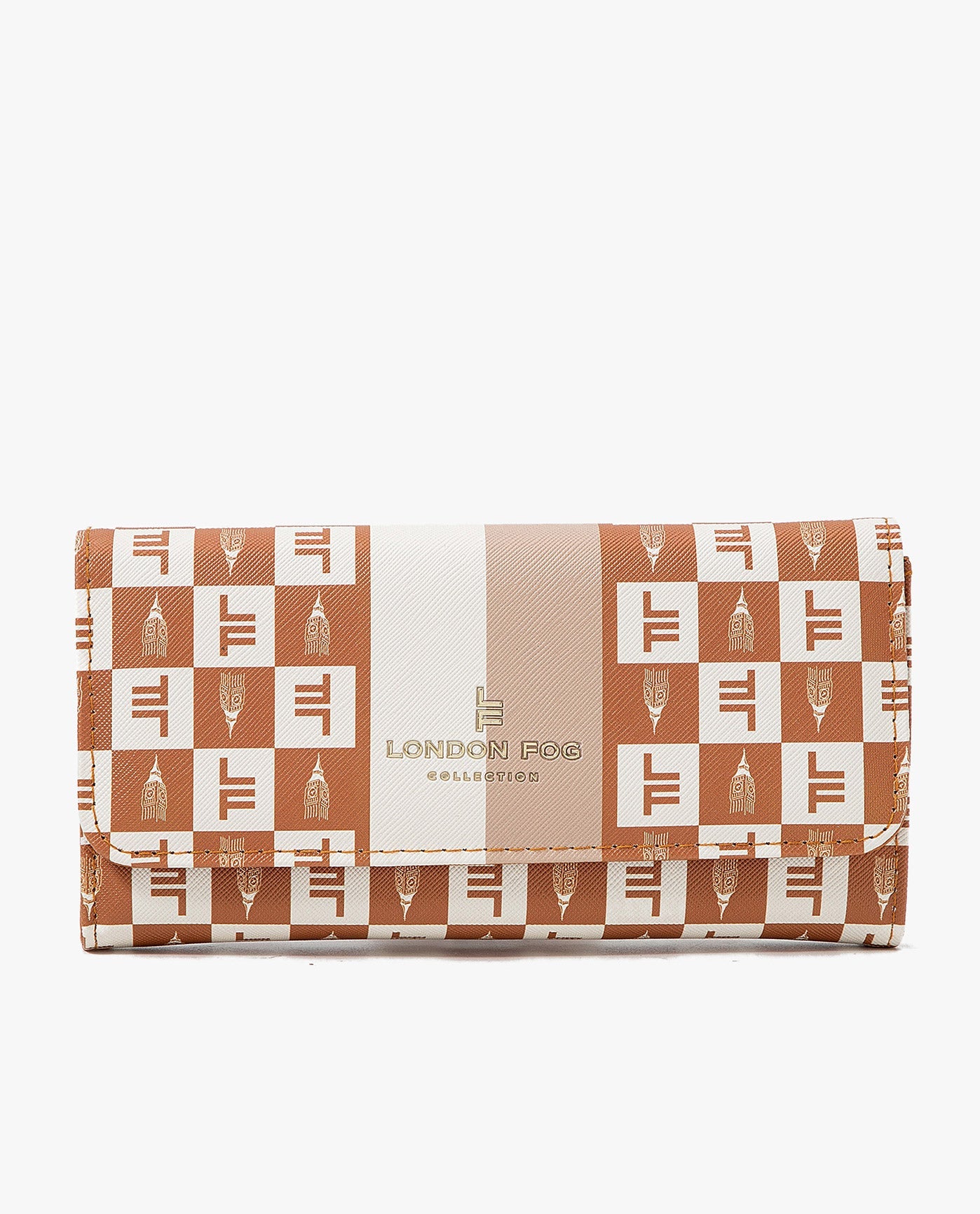 FRONT VIEW OF LARA SIGNATURE FLAP WALLET | COGNAC