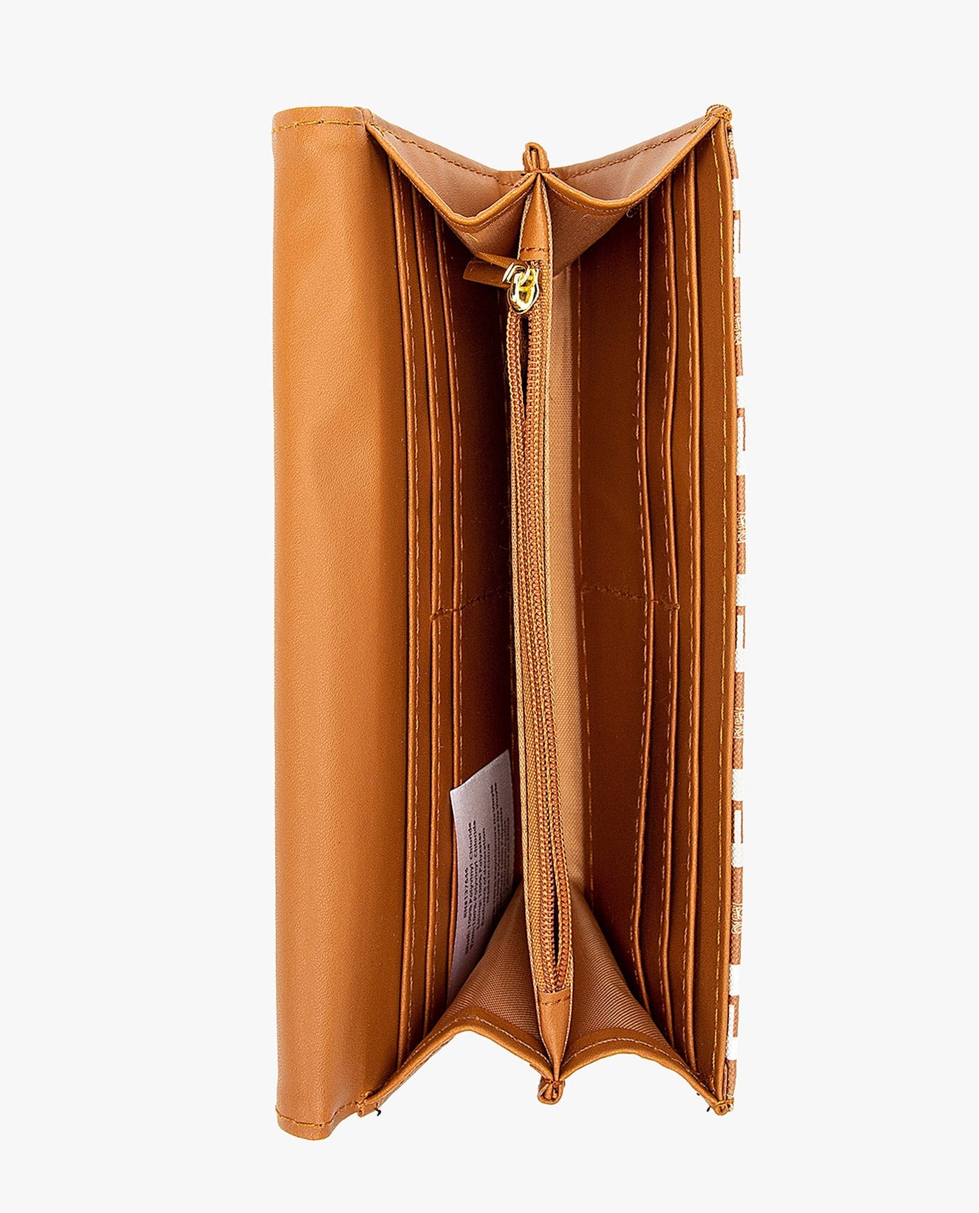 INSIDE VIEW OF LARA SIGNATURE FLAP WALLET | COGNAC