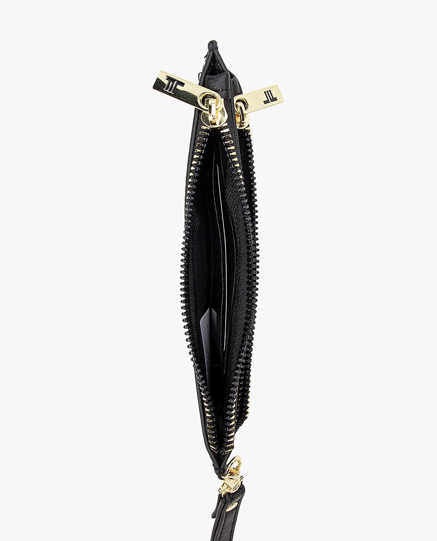 INSIDE VIEW OF HANNAH LASER CUT WRISTLET DOUBLE ZIP | BLACK