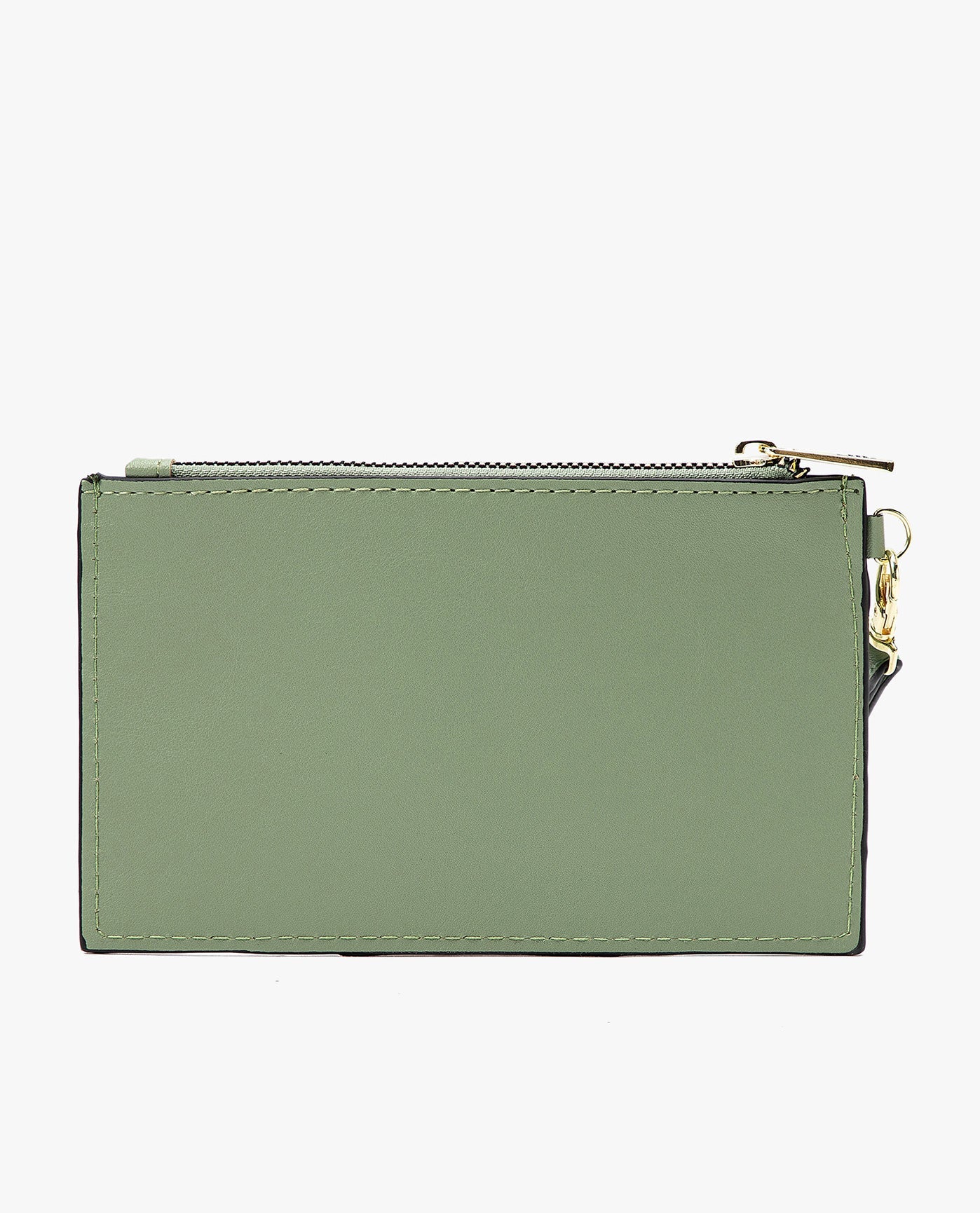 BACK VIEW OF HANNAH LASER CUT WRISTLET DOUBLE ZIP | SAGE GREEN