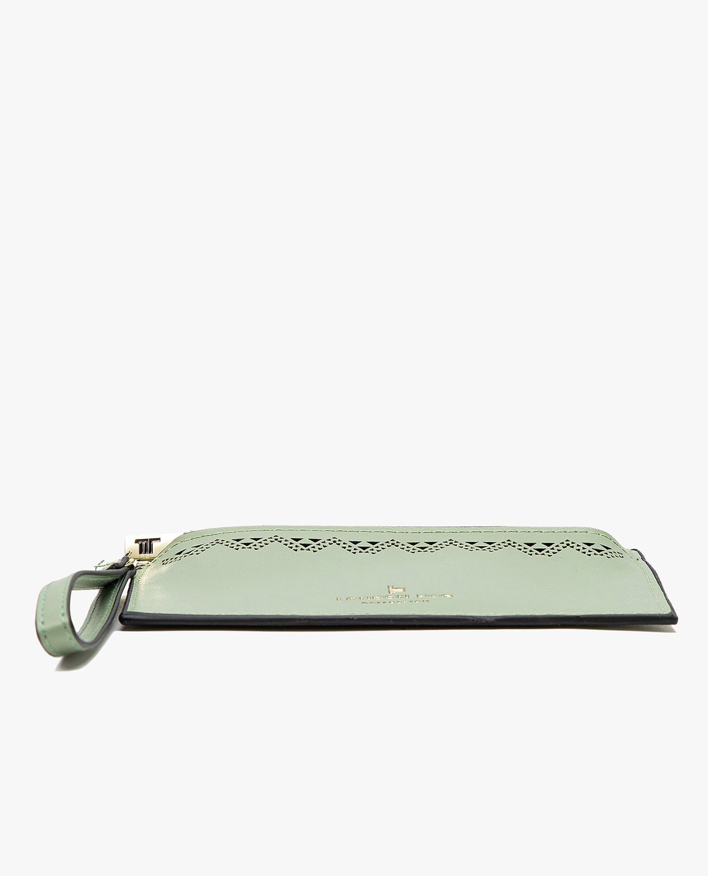 FLAT VIEW OF HANNAH LASER CUT WRISTLET DOUBLE ZIP | SAGE GREEN