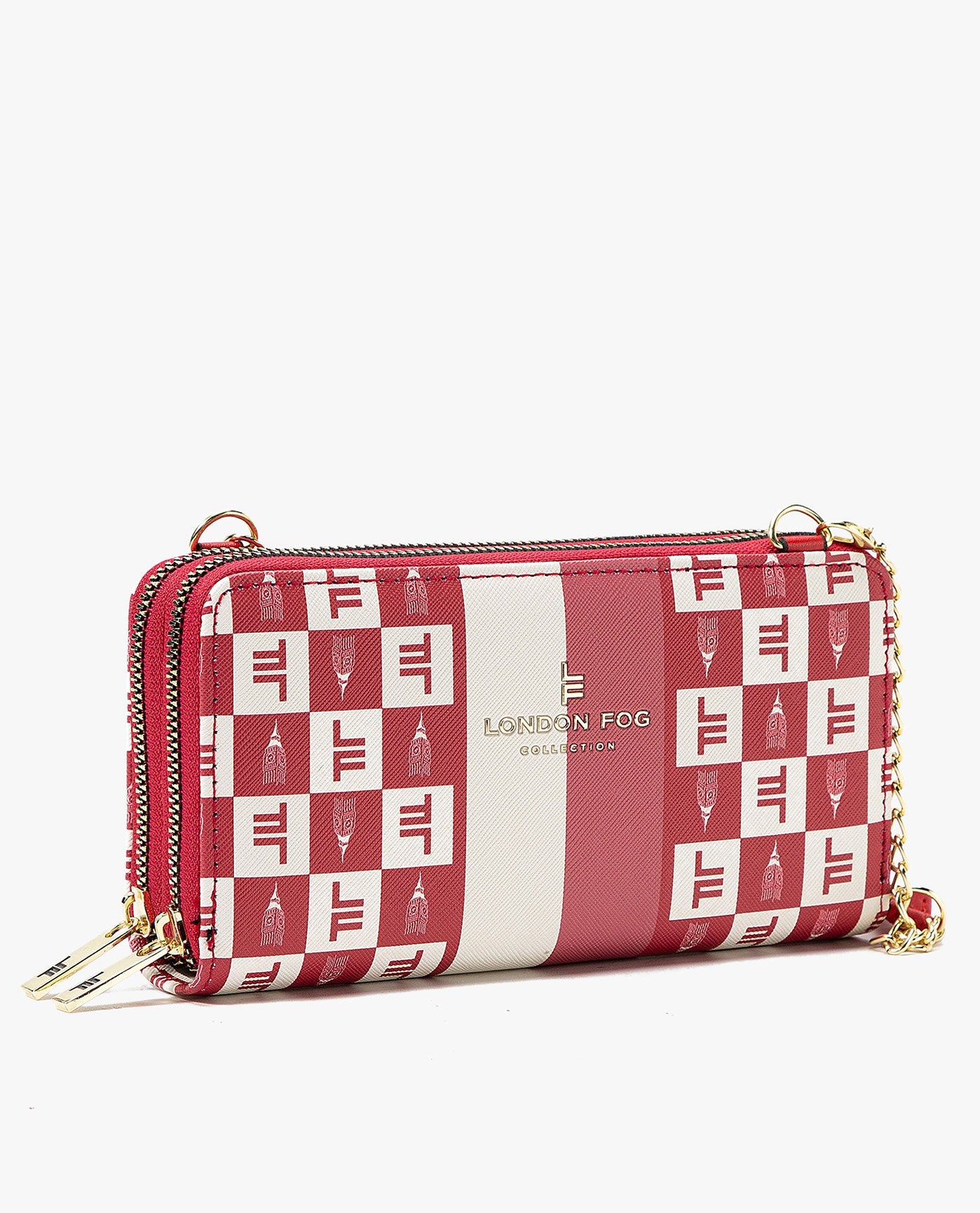 SIDE VIEW OF DIANA SIGNATURE DOUBLE ZIP CROSSBODY BAG AND WALLET COMBO | BRICK