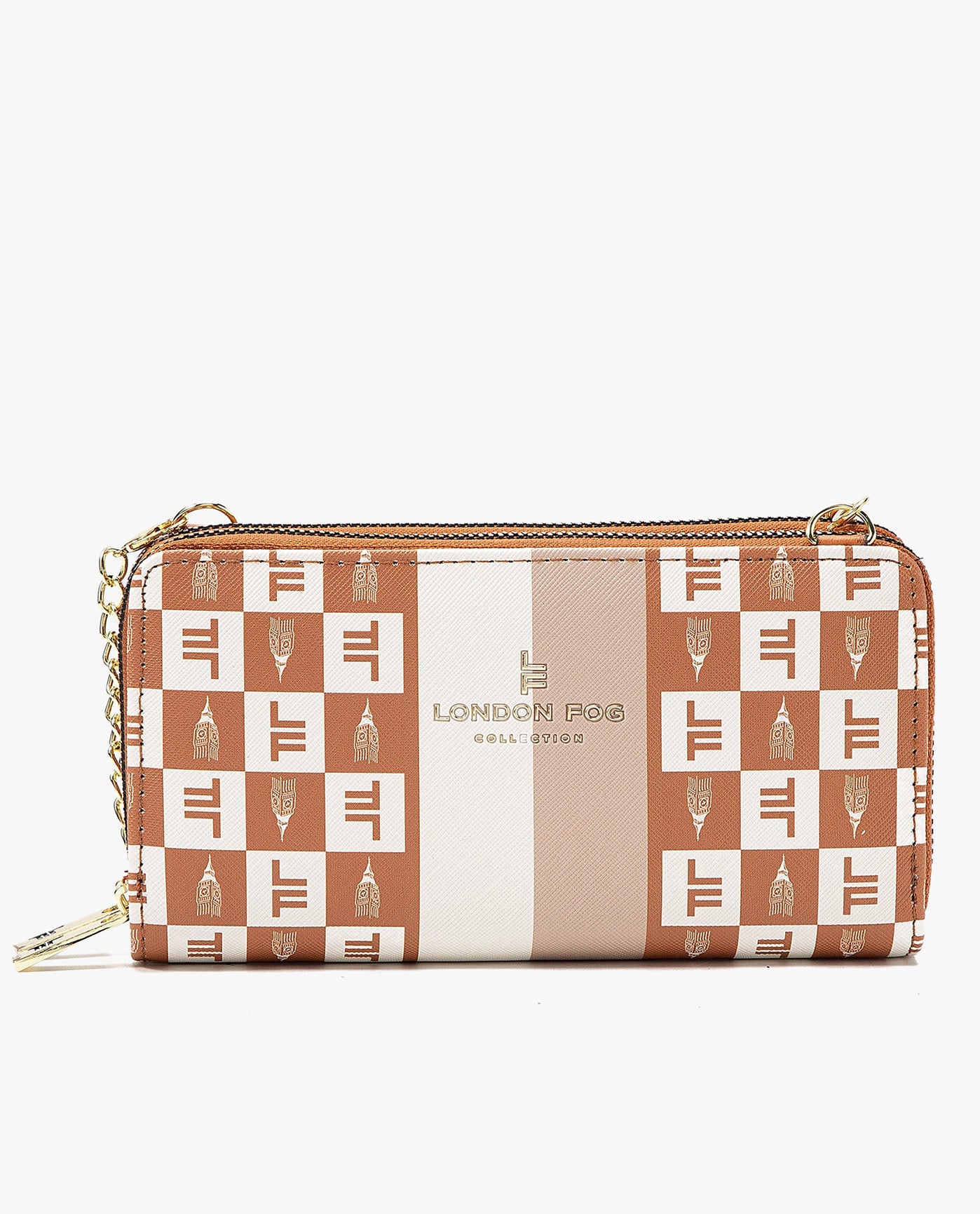 FRONT OF DIANA SIGNATURE DOUBLE ZIP CROSSBODY BAG AND WALLET COMBO | CAMEL