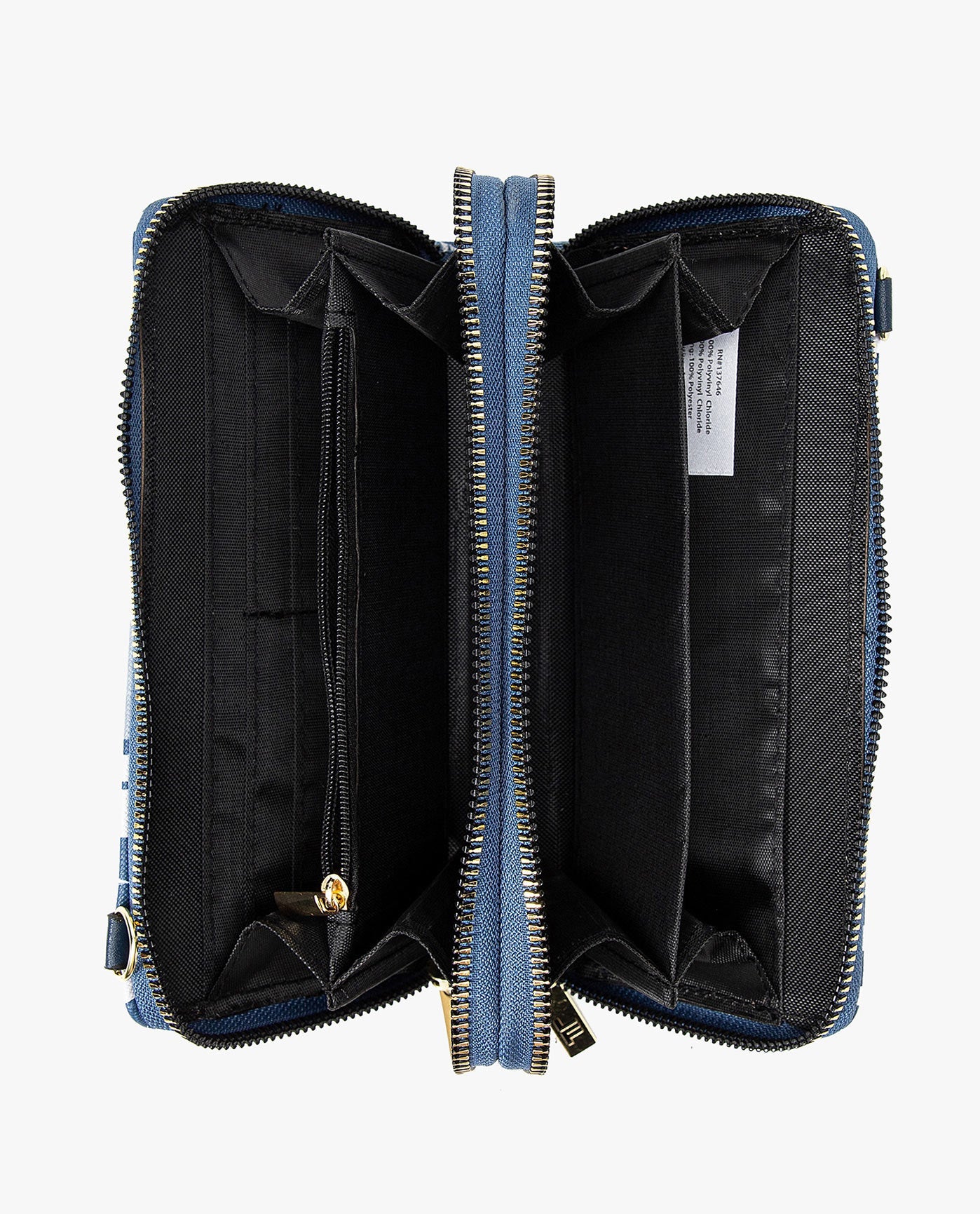 INSIDE OF DIANA SIGNATURE DOUBLE ZIP CROSSBODY BAG AND WALLET COMBO | NAVY