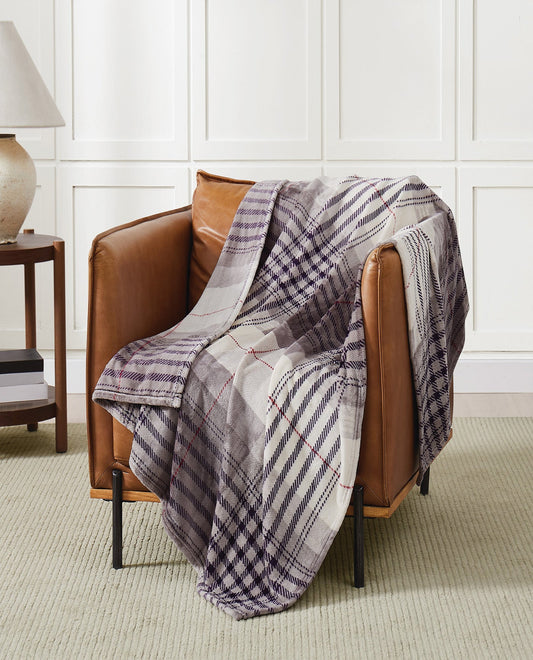 LIFESTYLE IMAGE OF LONDON FOG SIGNATURE PLAID THROW | PEM MULTI-999