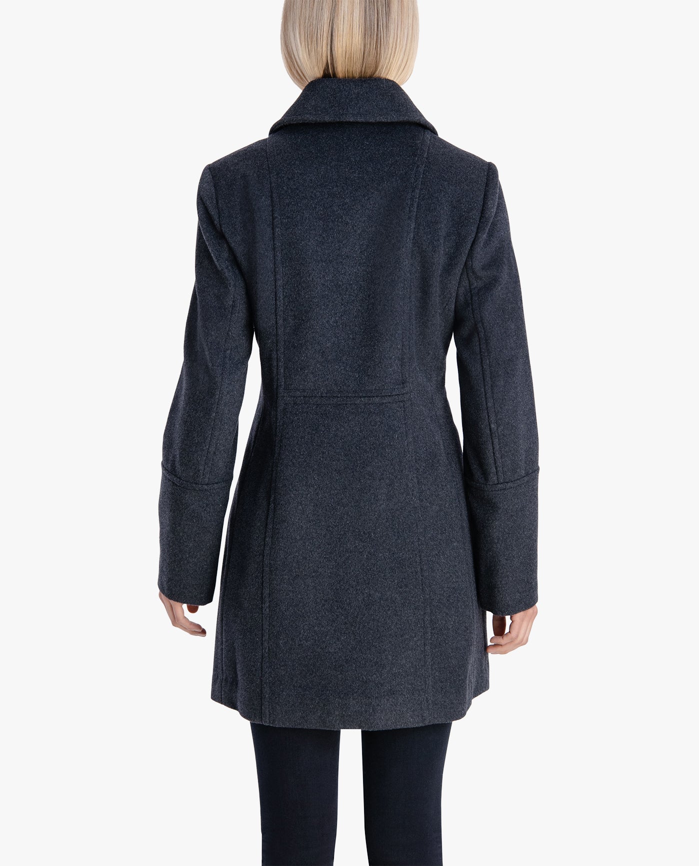 BACK OF SINGLE BREASTED PEACOAT WITH SCARF | CHARCOAL