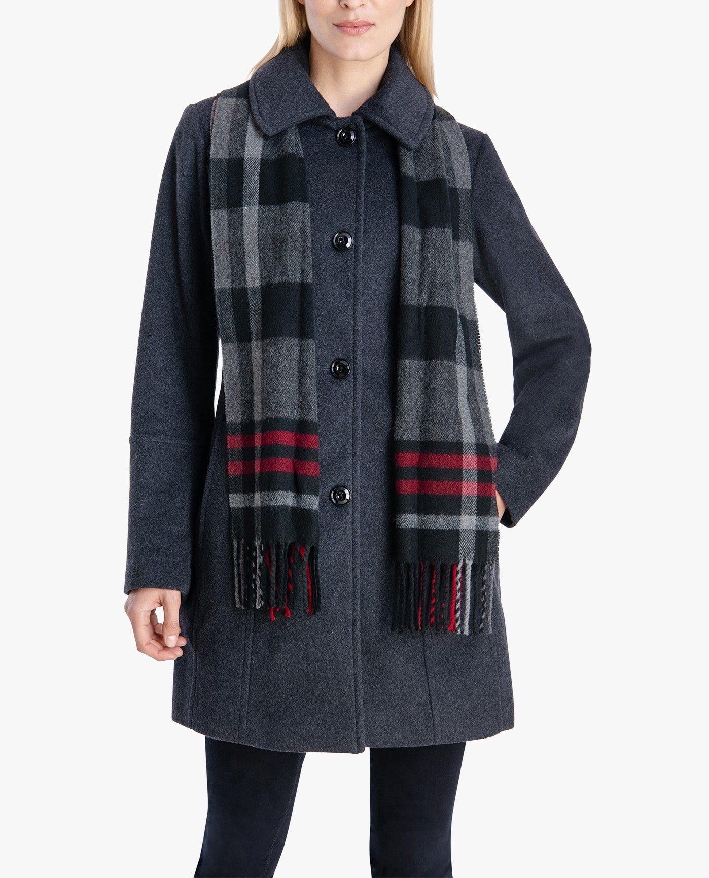 Single Breasted Peacoat with Scarf Peacoat London Fog