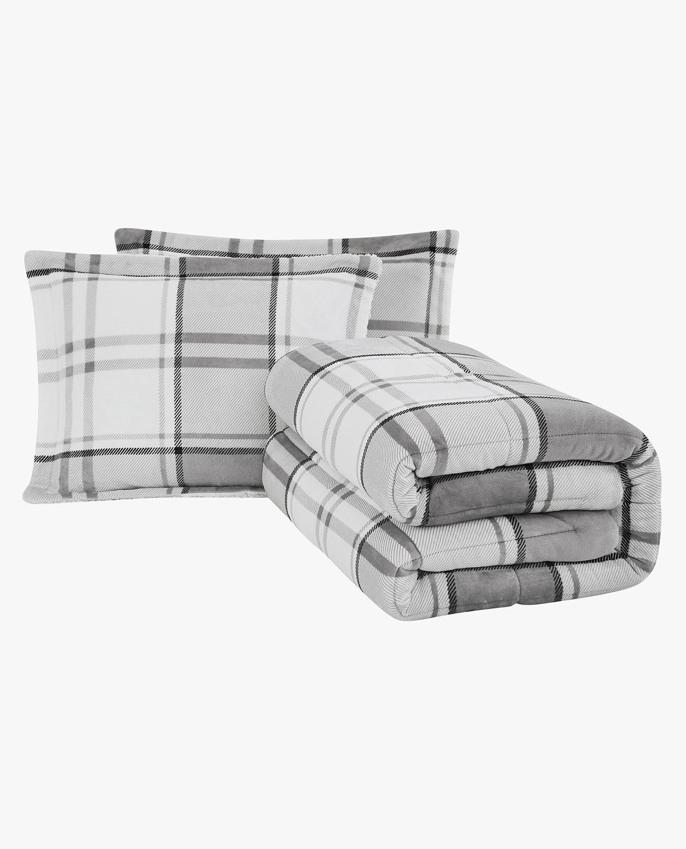 SET IMAGE OF RONNIE PLAID 3 PIECE COMFORTER SET | PEM-Ronnie Grey-020