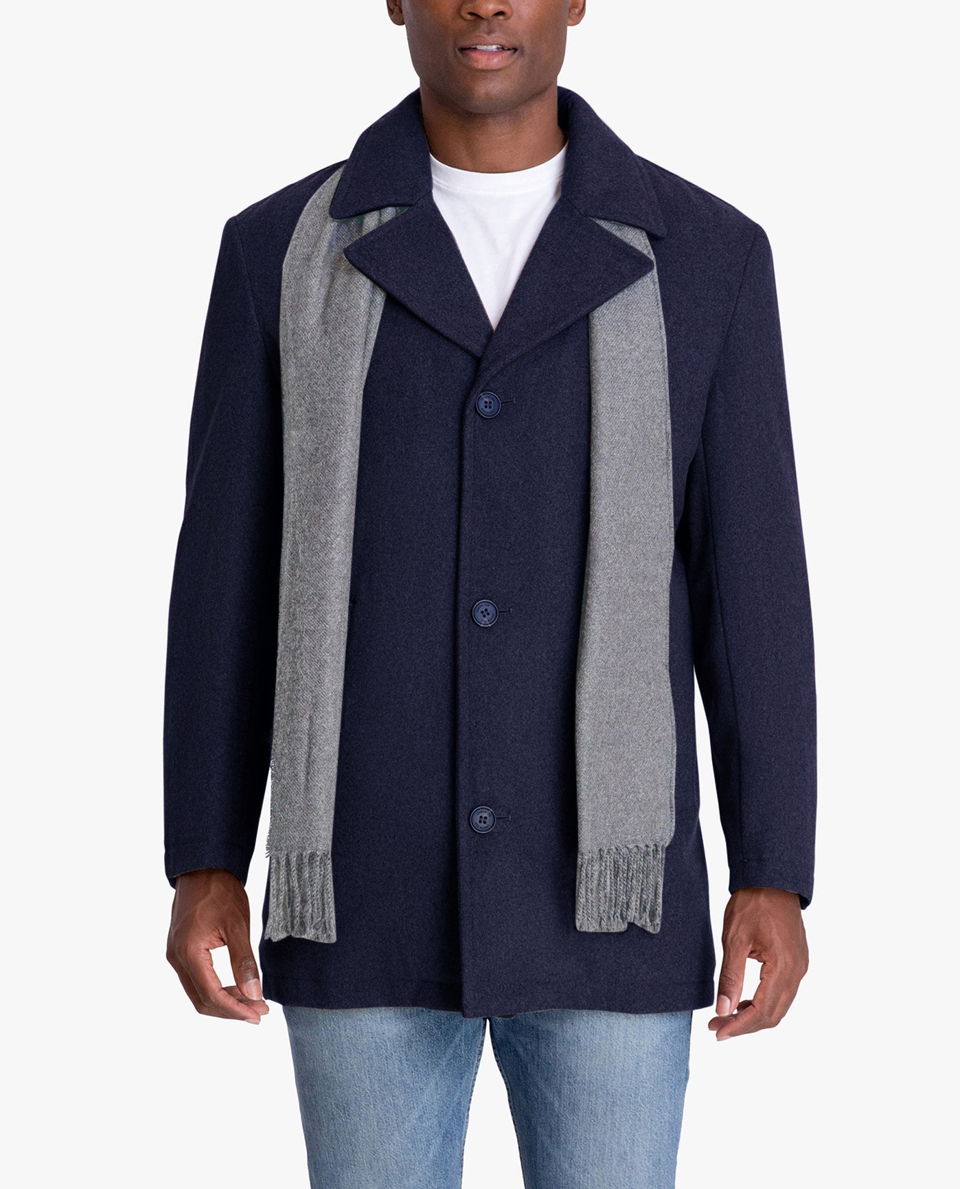 FRONT VIEW OF AMITY SINGLE BREASTED WOOL JACKET | NAVY HEATHER