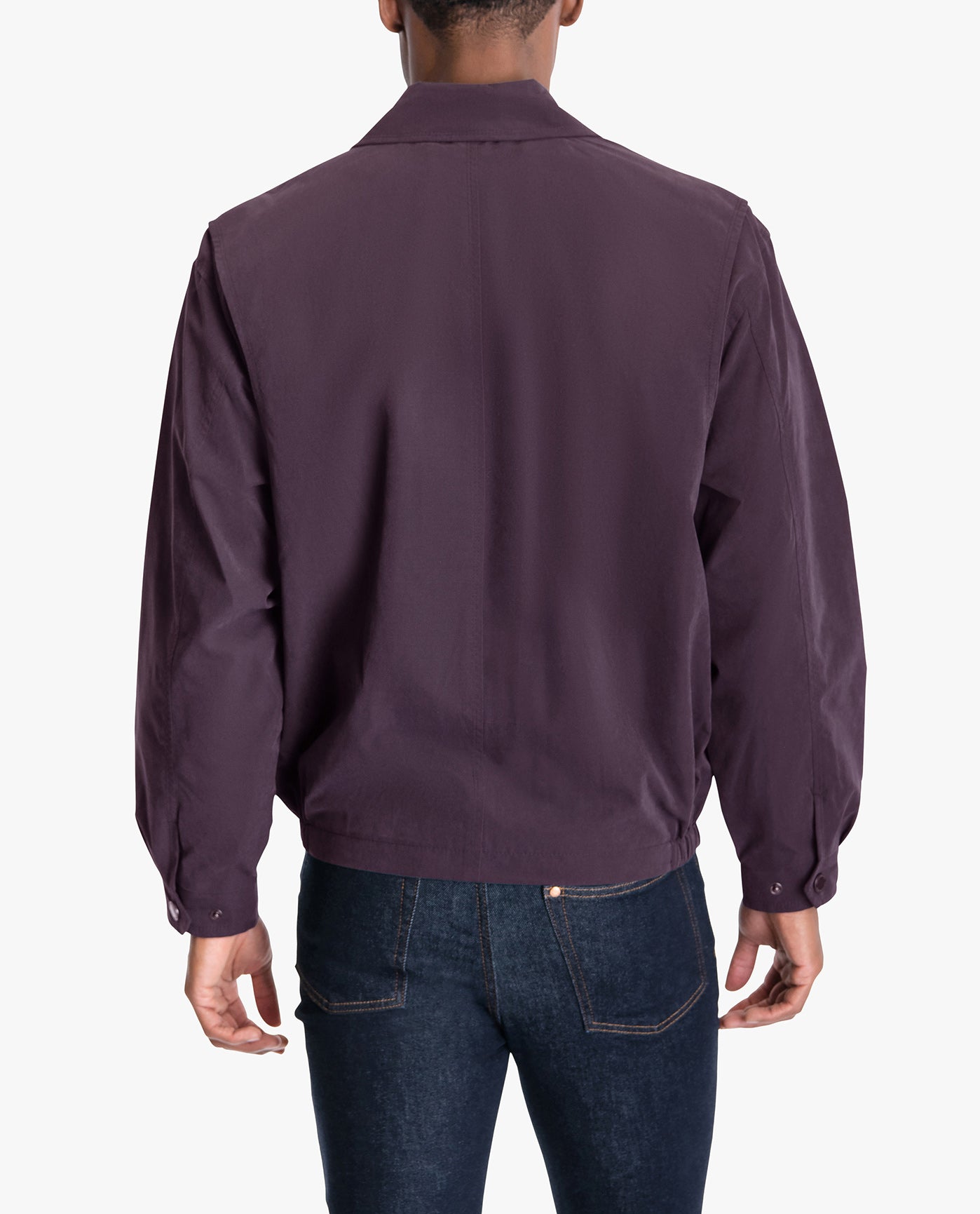 BACK VIEW OF LIGHT WEIGHT ZIP FRONT GOLF JACKET | MAROON