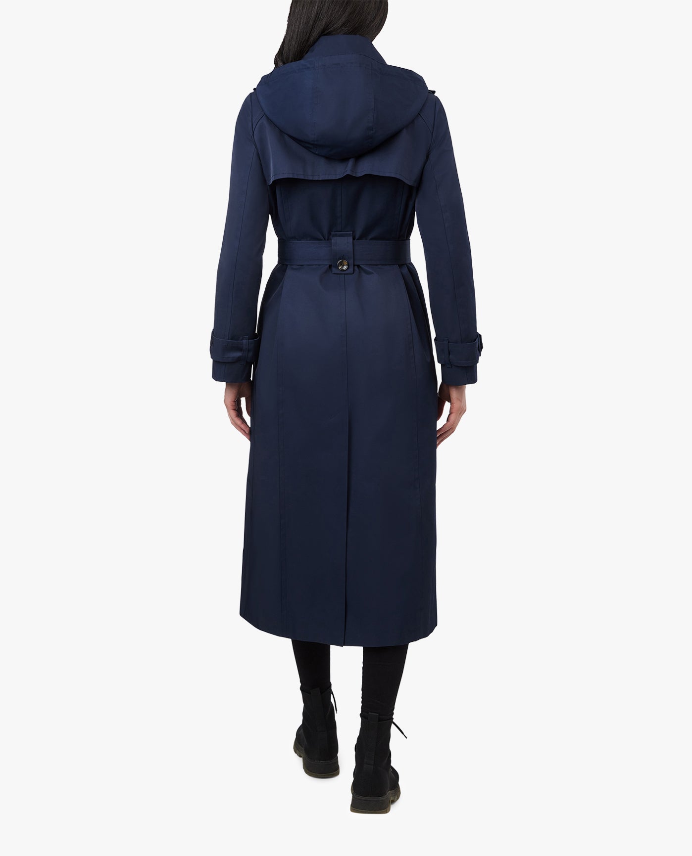 Single Breasted Hooded Maxi Trench with Belt Trench Coat London Fog