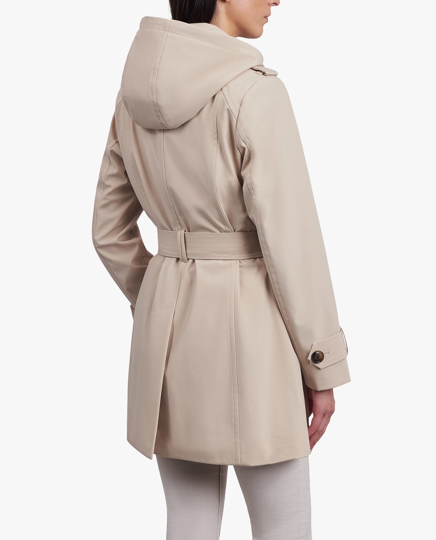 Single Breasted Hooded Trench Coat with Waist Belt Trench Coat London Fog