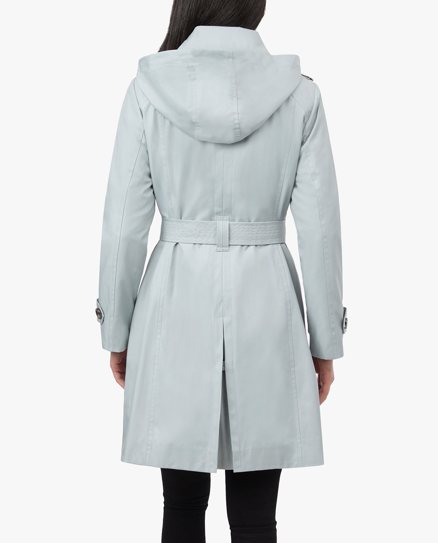 Double Breasted Hooded Trench Coat with Waist Belt Trench Coat London Fog