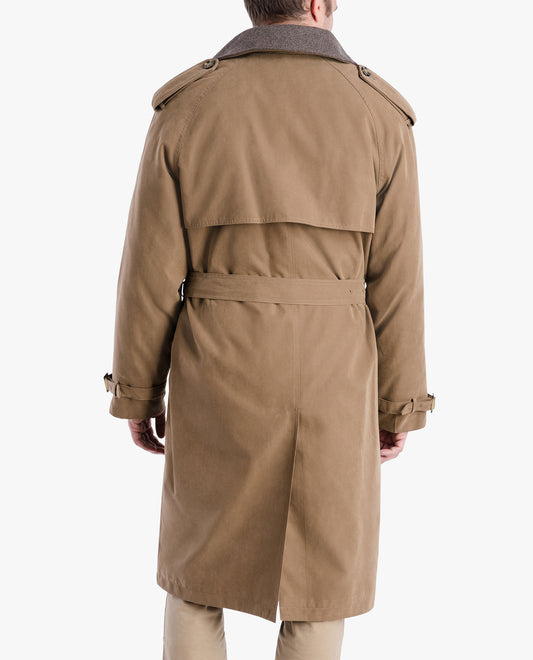 BACK VIEW OF CLASSIC DOUBLE BREASTED TRENCH COAT | BRITISH KHAKI