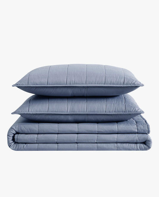 SET IMAGE OF GARMENT SOLID WASH 3 PIECE QUILT SET | PEM-Wash Blue-400