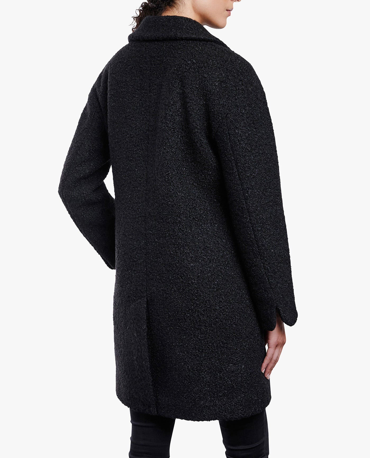 Back View Of SINGLE BUTTON-FRONT 35 INCH PEACOAT | BLACK